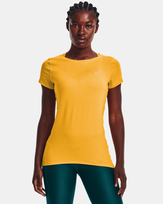 Women's HeatGear® Armour Short Sleeve, Yellow, pdpMainDesktop image number 0